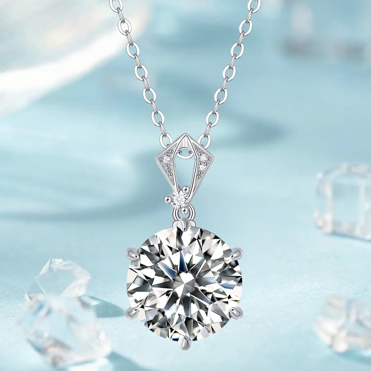 Moissanite Solitaire Pendant Necklace – 18K Plated 925 Silver Luxury Jewelry