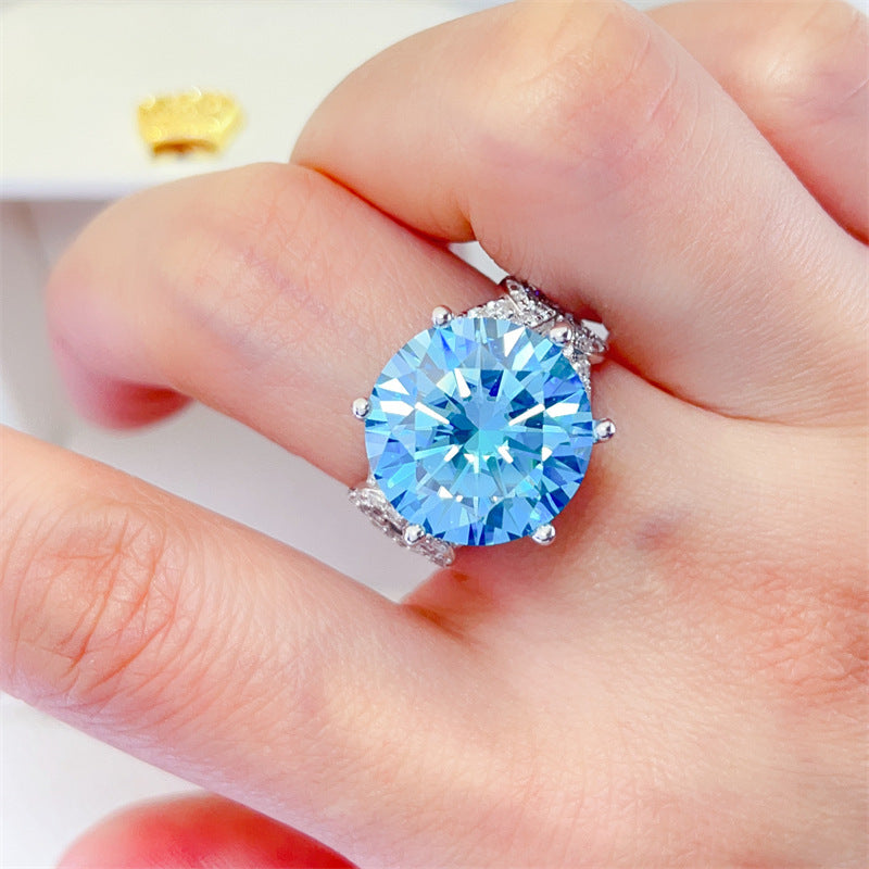 Luxury 10 Carat Blue Moissanite Engagement Ring – Elegant Statement Jewelry