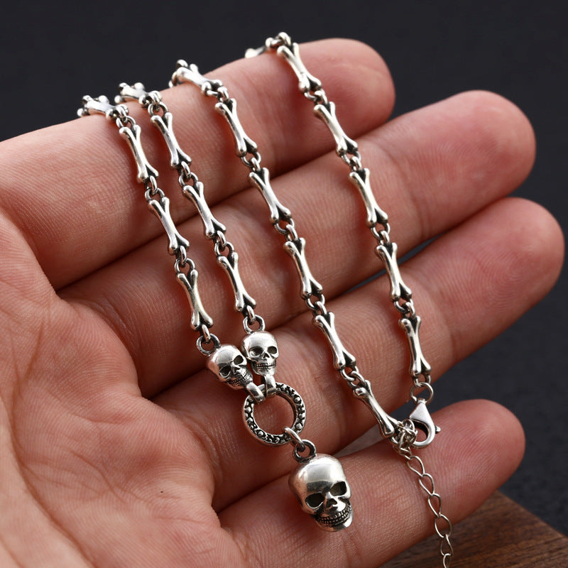 925 Silver Bone Chain Necklace – Unisex Skull Design | T&P Dark Line