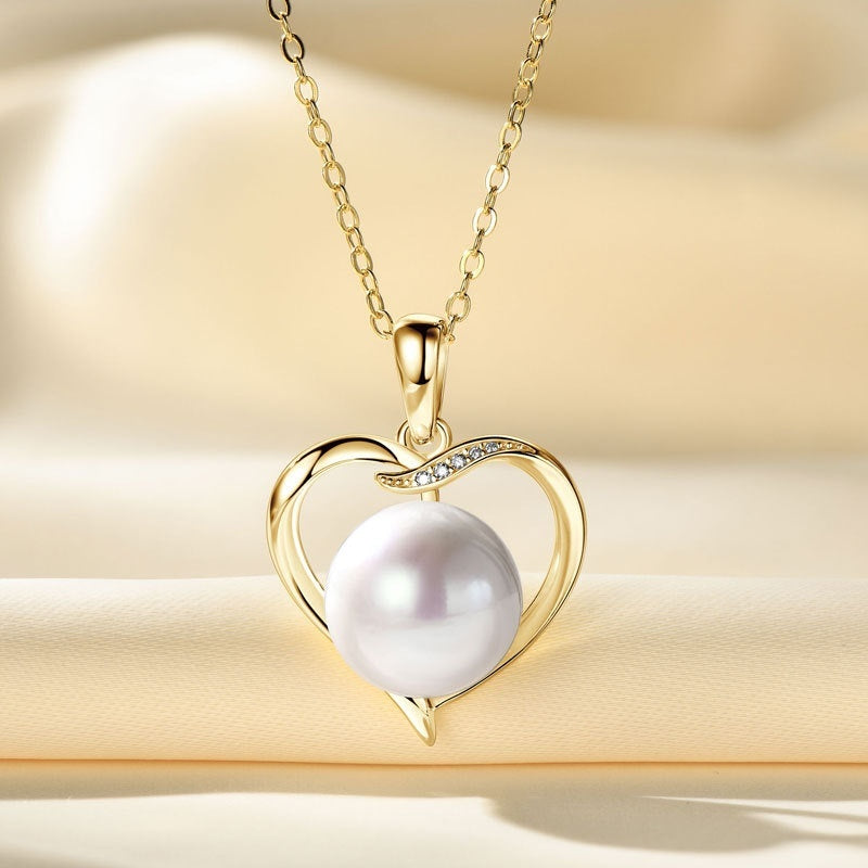 Natural Pearl Heart Necklace – 925 Silver & Gold-Plated Elegant Pendant
