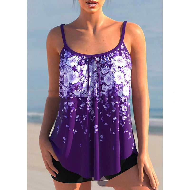 T&P CurveFlow Skirted Tankini – Plus-Size Floral Gradient Swimwear