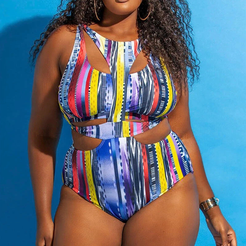 T&P EthnoCurve Cutout One-Piece – Tribal Print Plus-Size Swimsuit