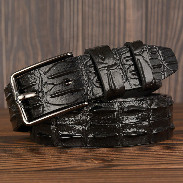 Luxury Crocodile Pattern Leather Belt – Classic Men’s Collection