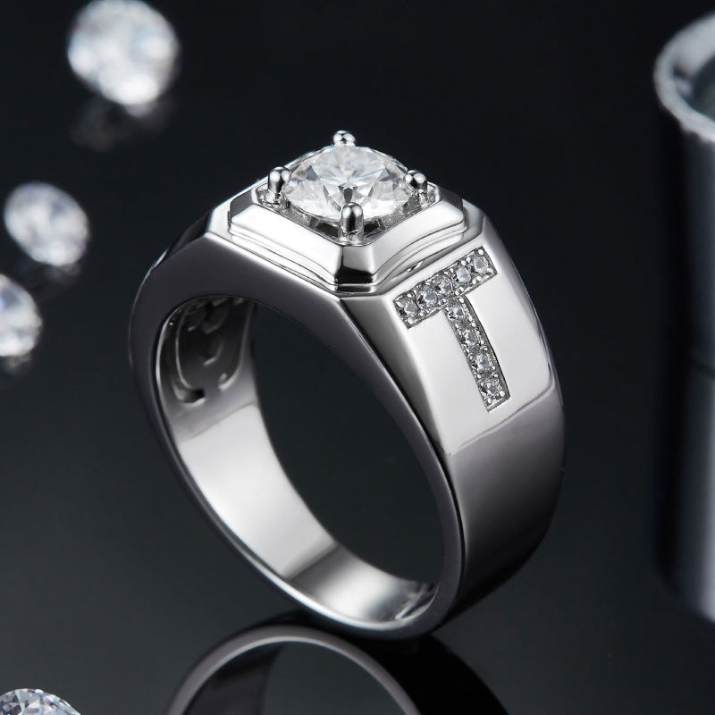 S925 Silver Double-T Moissanite Ring – Prestige Edition | T&P Men’s Collection