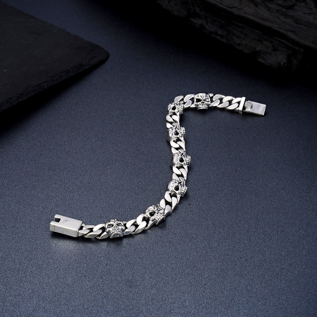 925 Silver Skull Bracelet – Men’s Dominant Style | T&P Dark Line