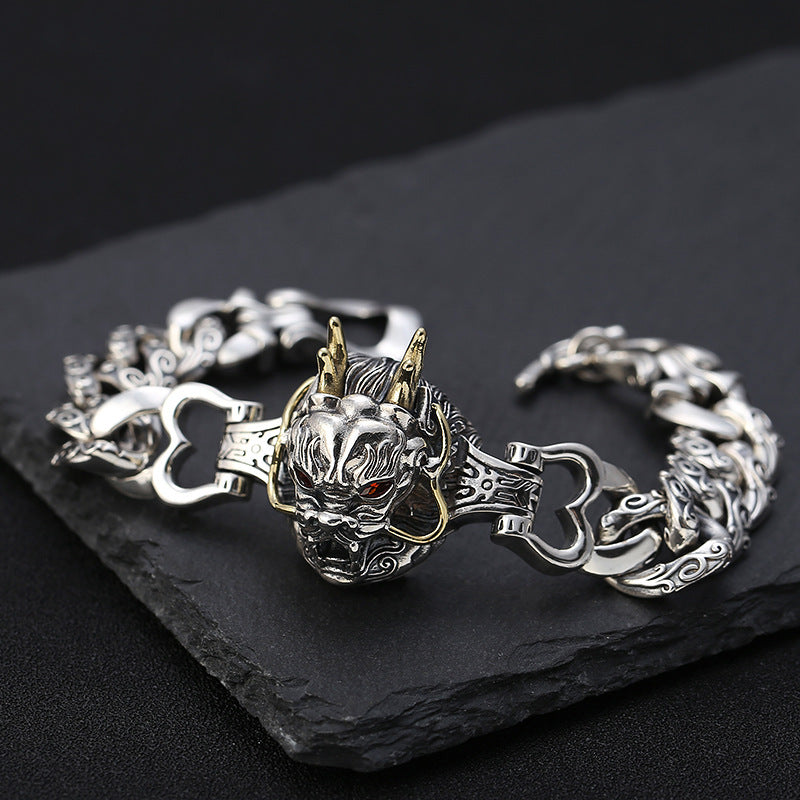 925 Silver Demon King Bracelet – Luxury Handcrafted Men’s Gothic Jewelry | T&P Alpha Line