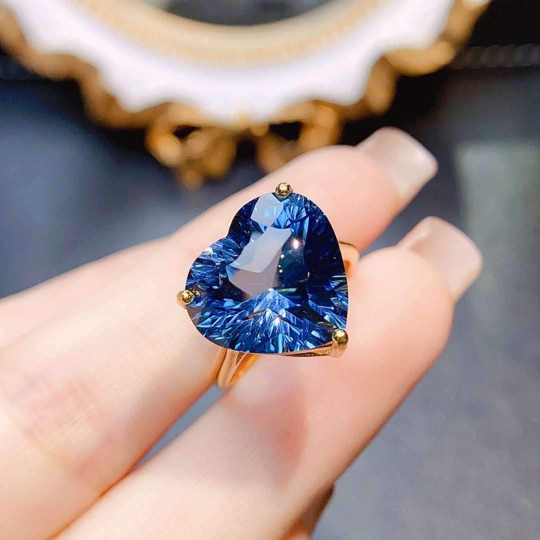 Luxury Heart-Shaped Blue Stone Ring – S925 Sterling Silver Romantic Jewelry Gift