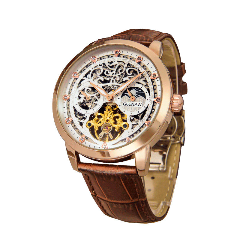 Luxury Automatic Skeleton Mechanical Watch – Rose Gold Men’s Timepiece