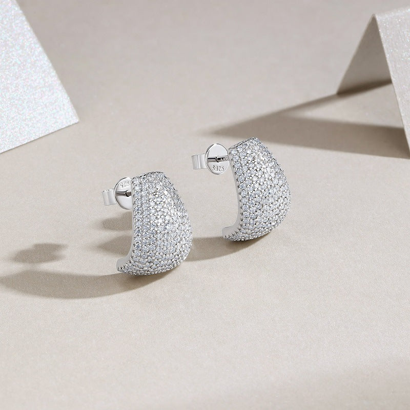 Luxury S925 Sterling Silver Pave Hoop Earrings – Sparkling Elegant Women’s Jewelry