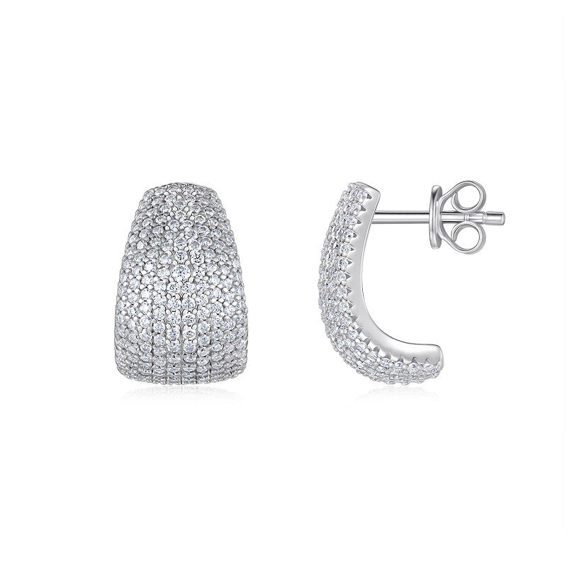 Luxury S925 Sterling Silver Pave Hoop Earrings – Sparkling Elegant Women’s Jewelry