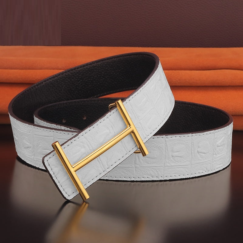 Fashion Pure Copper Buckle Leather Belt – Luxury Men’s Collection