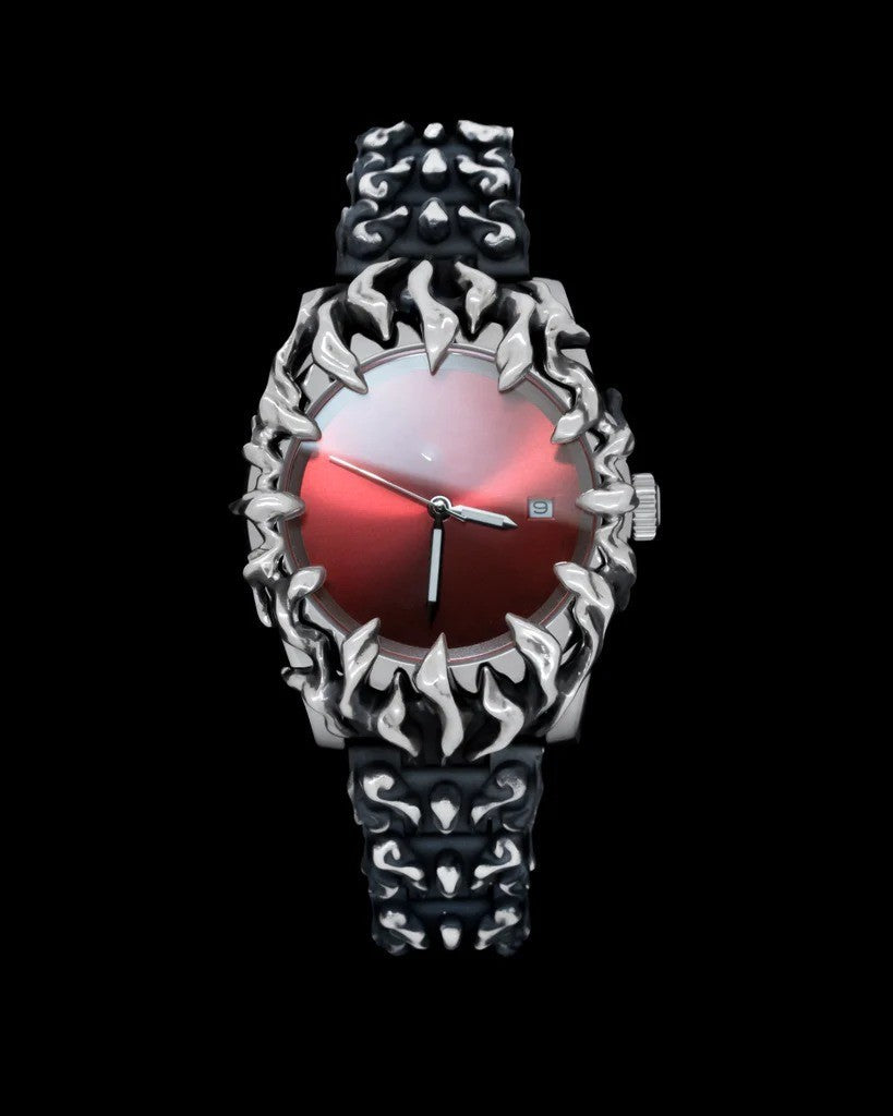 Luxury Gothic Flame Collector’s Watch – Avant-Garde Stainless Steel Statement Timepiece