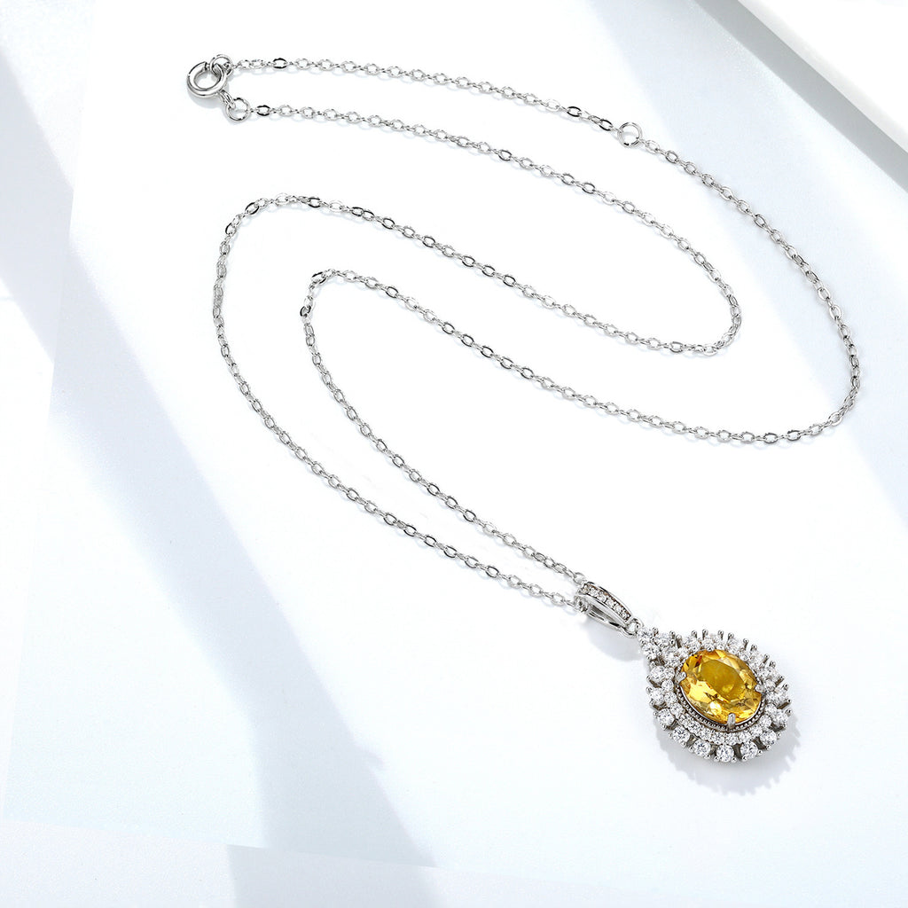 Luxury Drop-Shaped Yellow Topaz Necklace – 925 Sterling Silver & Platinum Finish Pendant