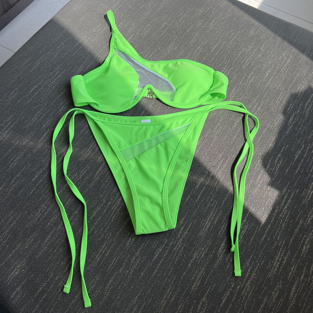 T&P NeonSculpt Asymmetric Bikini – Cutout One-Shoulder Neon Swim Set