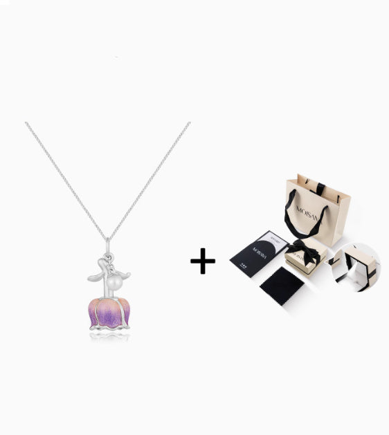 Luxury S925 Silver Enamel Blossom Rose Pendant Necklace – Elegant Women’s Jewelry Gift