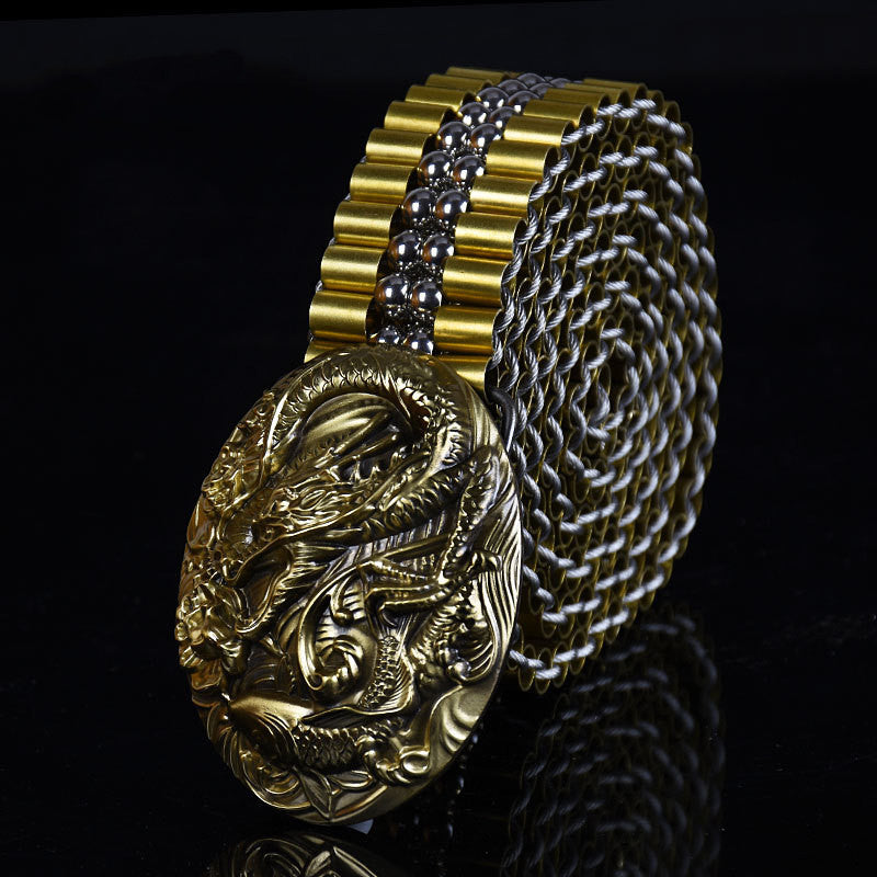 Men’s Stainless Steel Self-Defense Belt – Dragon Buckle Edition