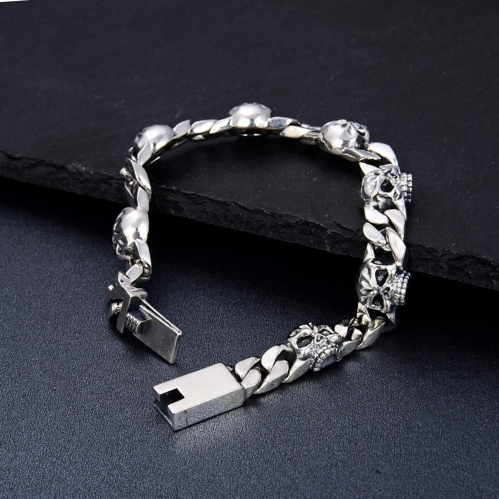 925 Silver Skull Bracelet – Men’s Dominant Style | T&P Dark Line