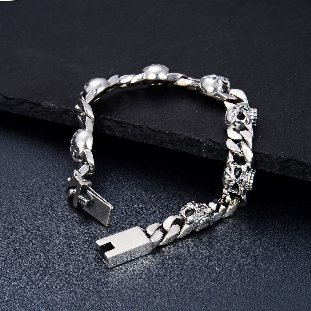 925 Silver Skull Bracelet – Men’s Dominant Style | T&P Dark Line