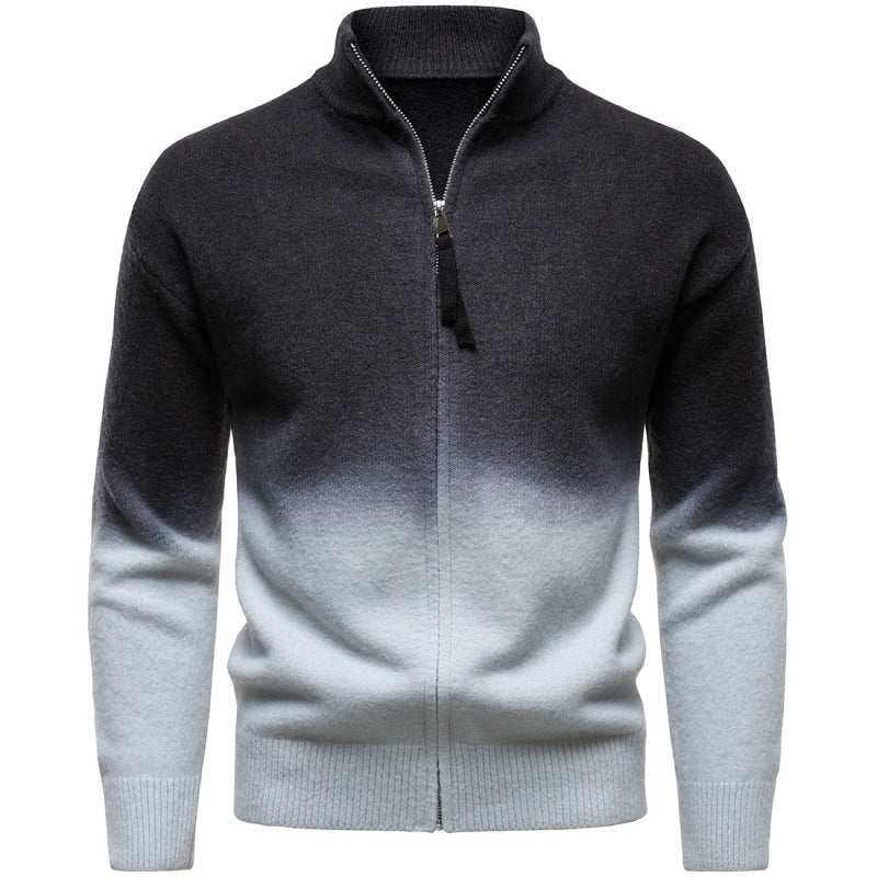 Men's British Gradient Collar Zipper Sweater