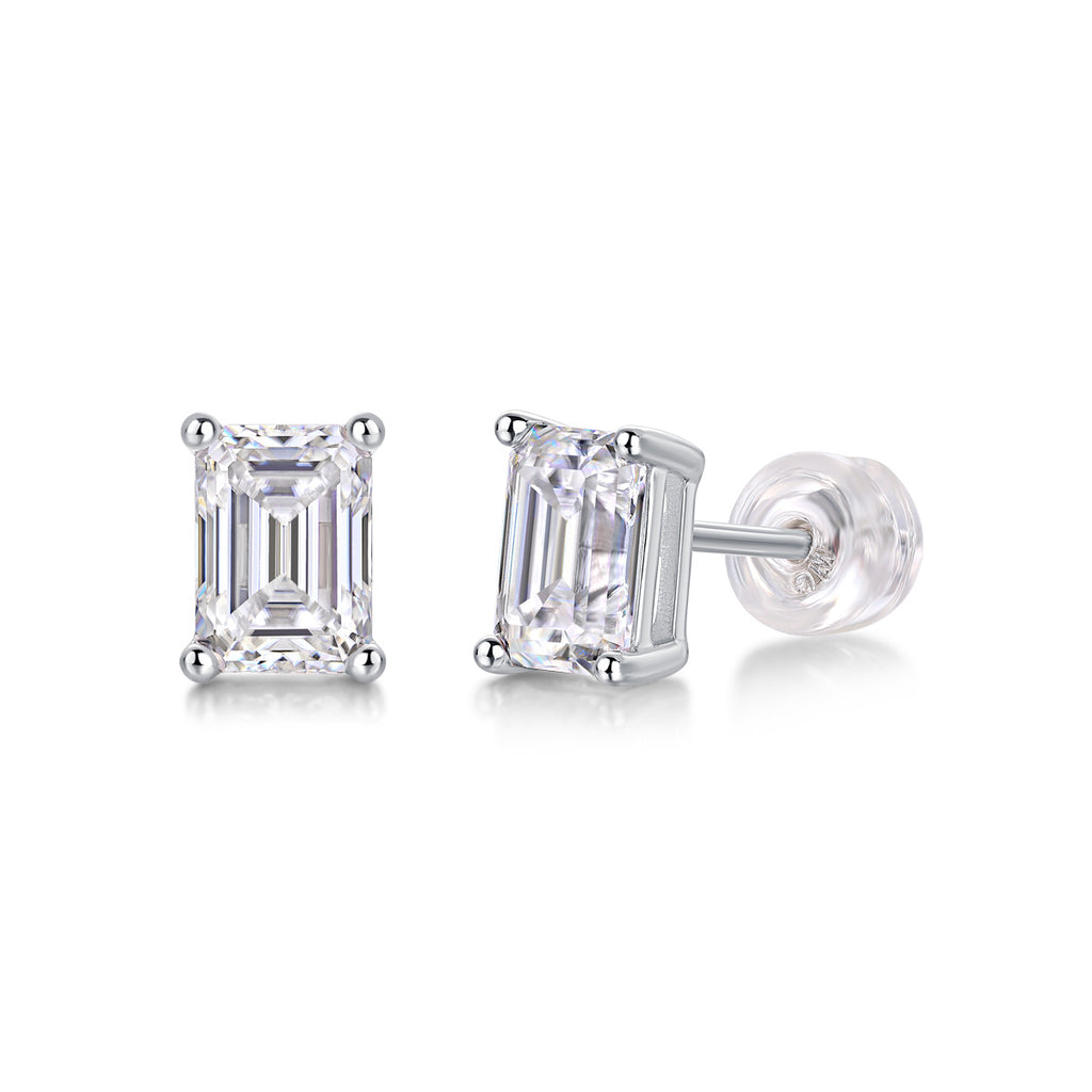 Luxury Emerald Cut Moissanite Stud Earrings – Classic Women’s Jewelry Gift