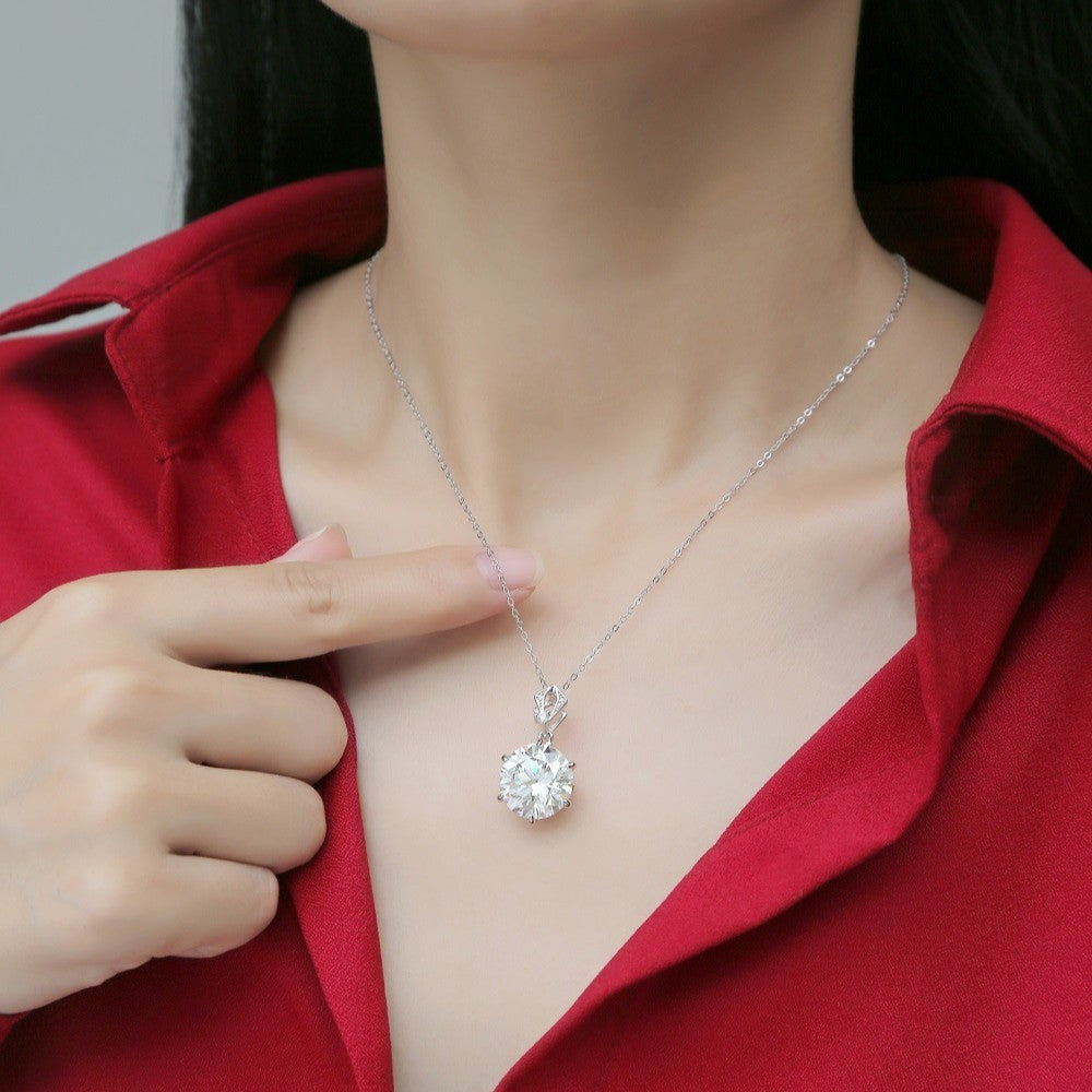 Moissanite Solitaire Pendant Necklace – 18K Plated 925 Silver Luxury Jewelry