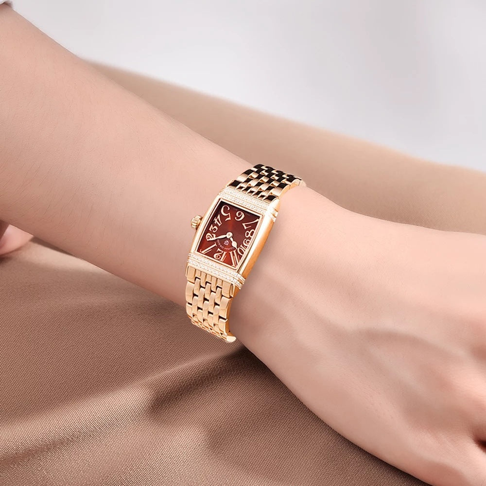 Luxury Women’s Rose Gold Diamond-Inspired Quartz Watch – Elegant Shell Face Design