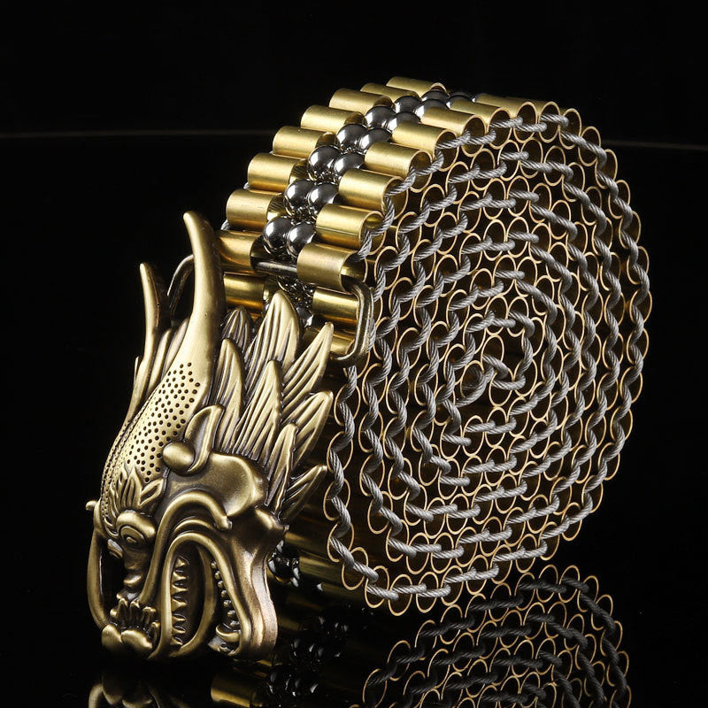 Men’s Stainless Steel Self-Defense Belt – Dragon Buckle Edition