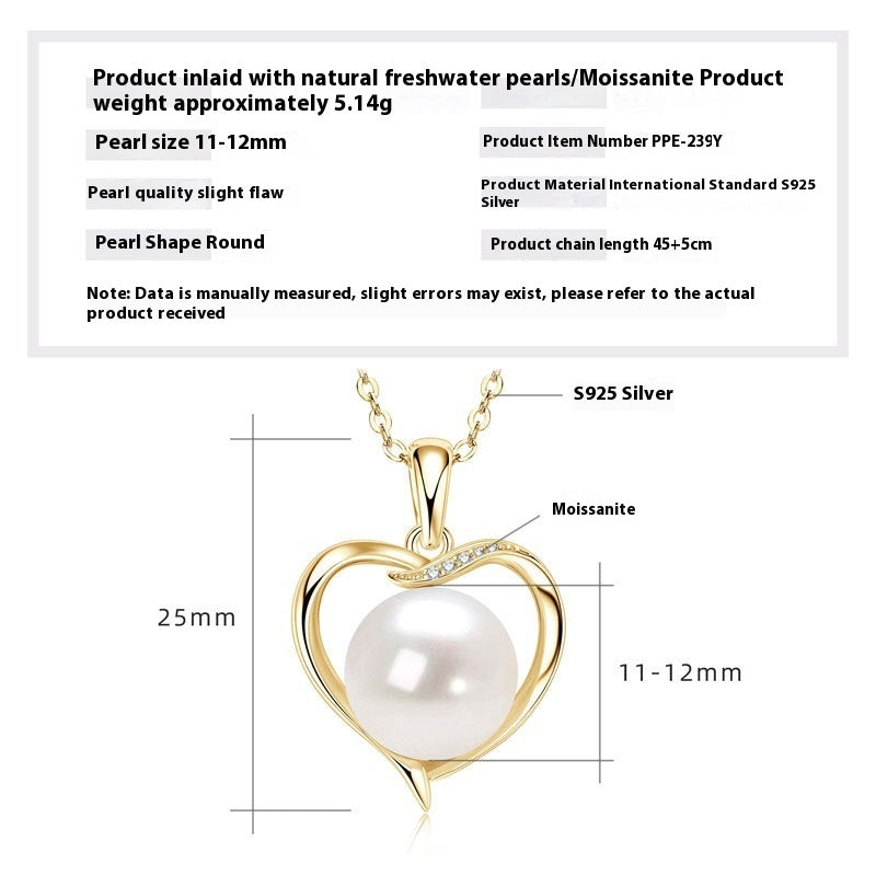 Natural Pearl Heart Necklace – 925 Silver & Gold-Plated Elegant Pendant