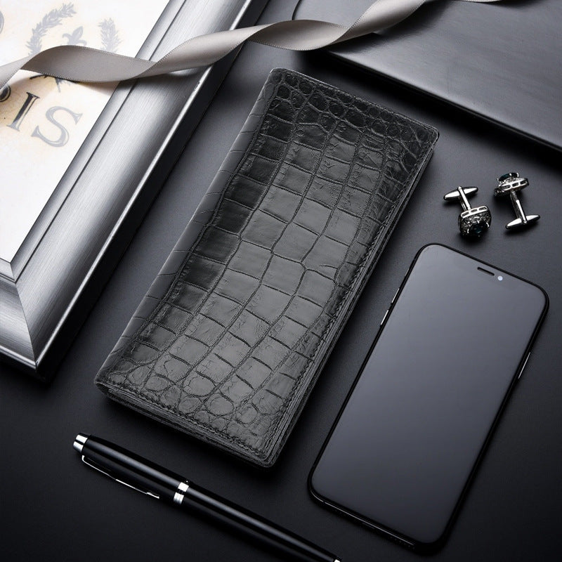 Luxury Business Leather Wallet for Men – Crocodile Pattern | Slim Long Design