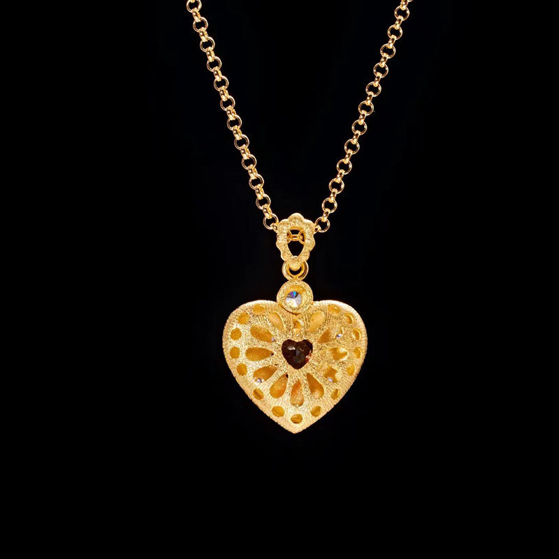Brushed Heart S925 Silver Gold-Plated Garnet Pendant – Luxury Romantic Jewelry | T&P Luxury Store