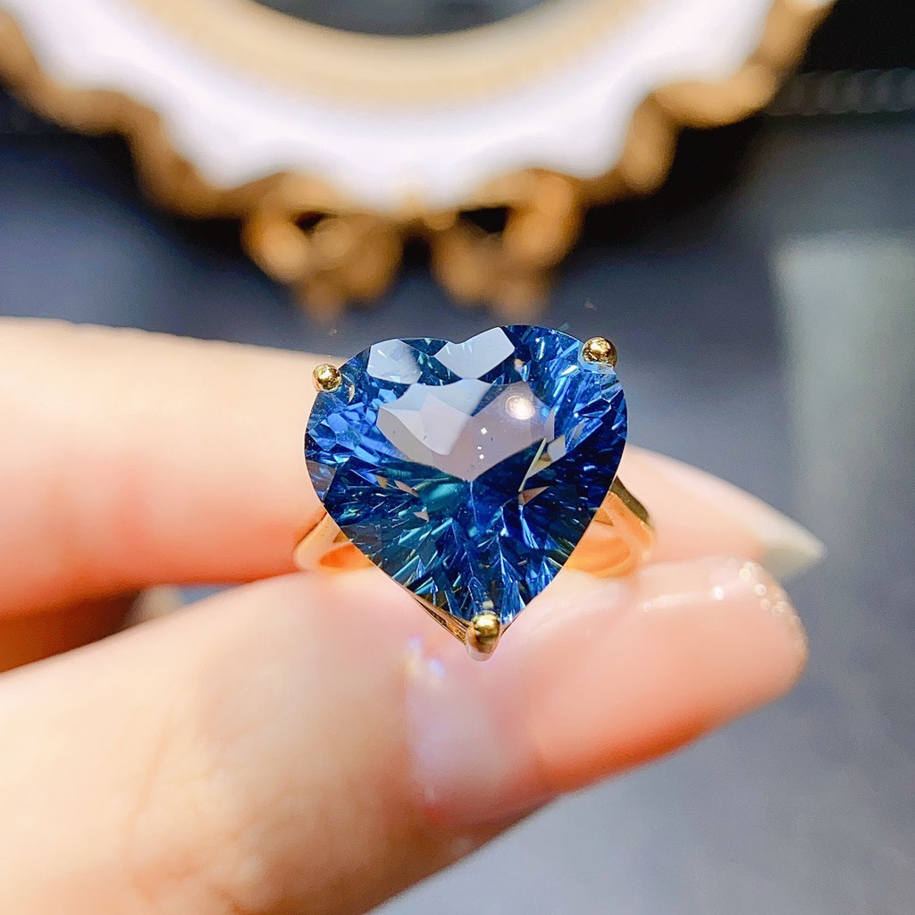 Luxury Heart-Shaped Blue Stone Ring – S925 Sterling Silver Romantic Jewelry Gift