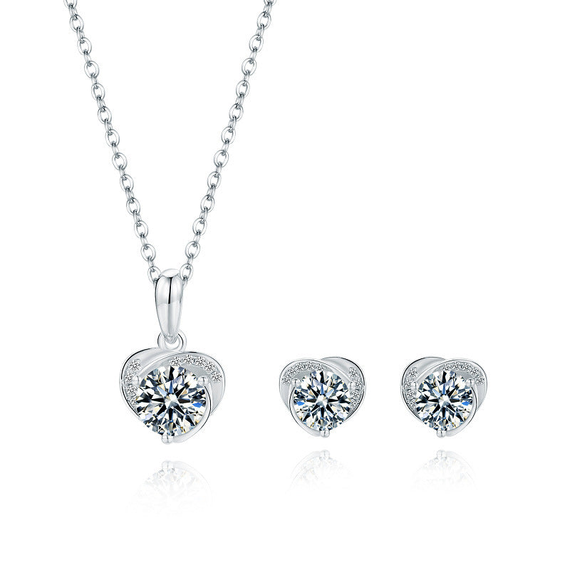 S925 Silver Heart Moissanite Necklace & Earrings Set – Eternal Shine Edition | T&P Women’s Collection