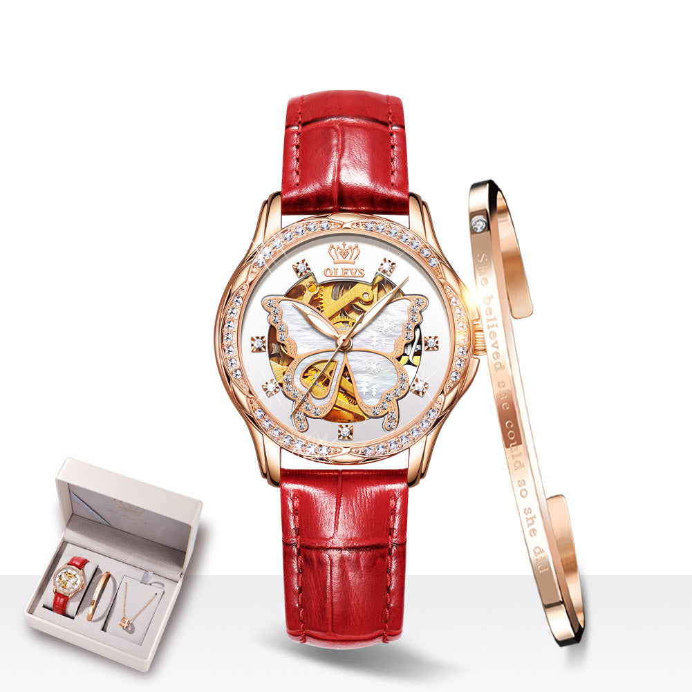 Luxury Ladies Automatic Mechanical Watch Gift Box – Elegant Skeleton Design