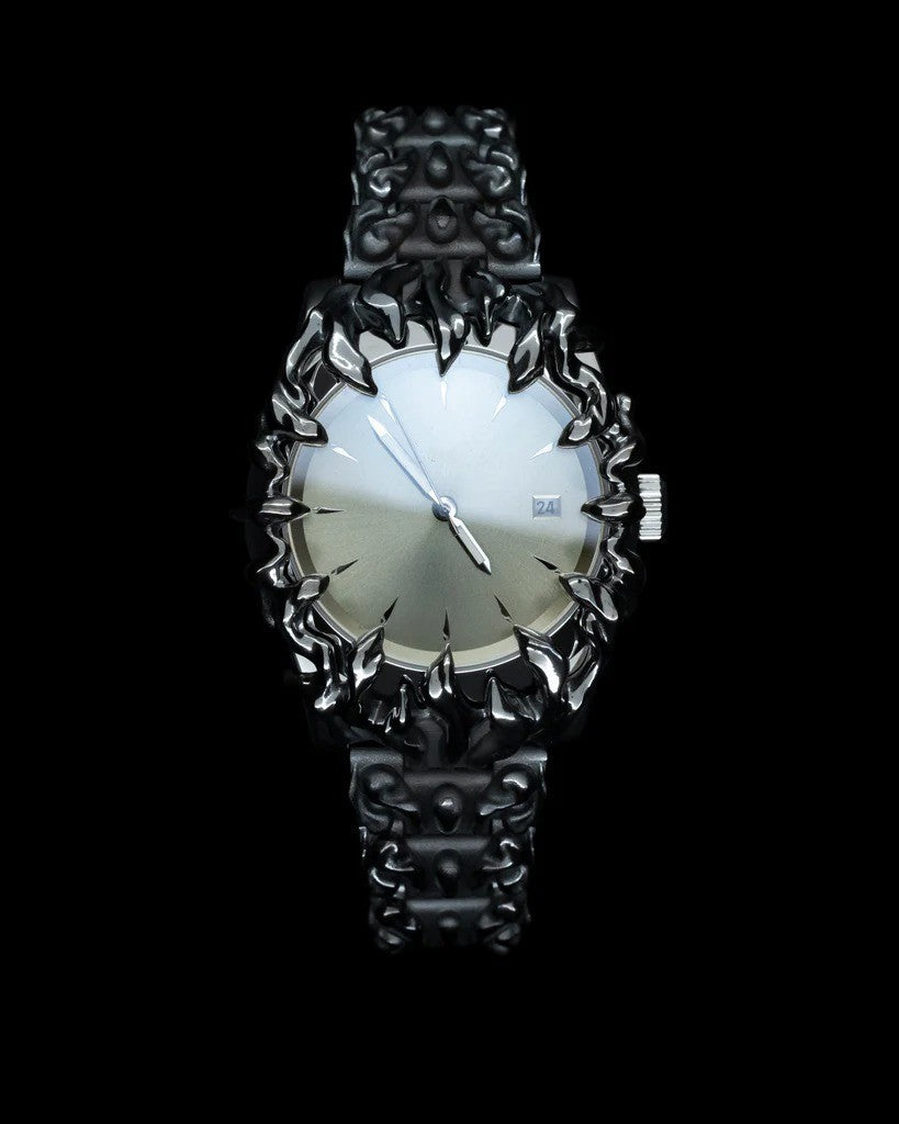 Luxury Gothic Flame Collector’s Watch – Avant-Garde Stainless Steel Statement Timepiece