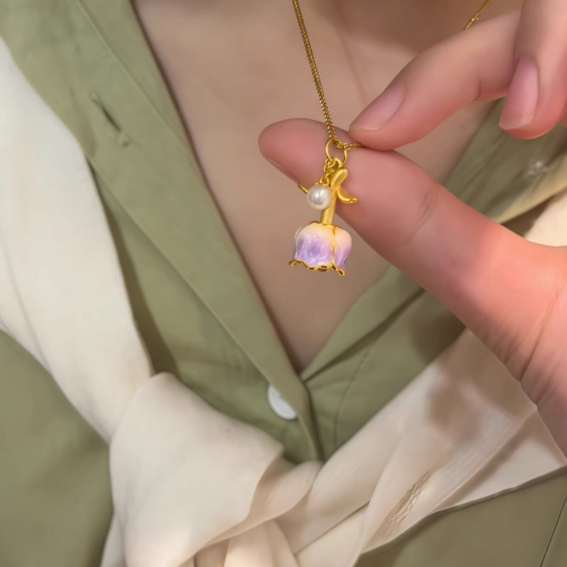 Luxury S925 Silver Enamel Blossom Rose Pendant Necklace – Elegant Women’s Jewelry Gift