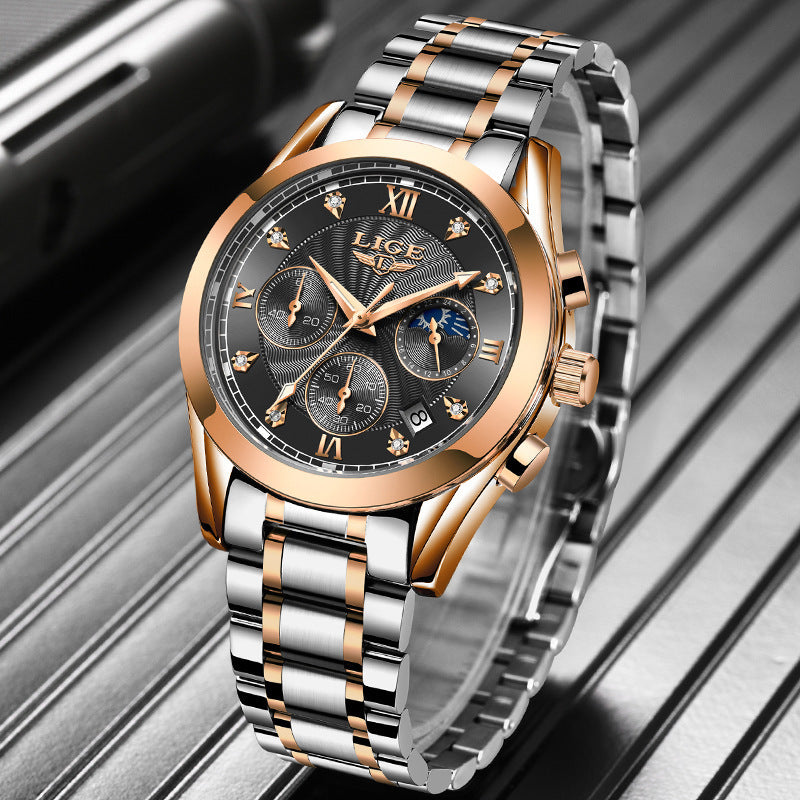 Luxury Two-Tone Stainless Steel Business Watch – Waterproof Men’s Classic Timepiece