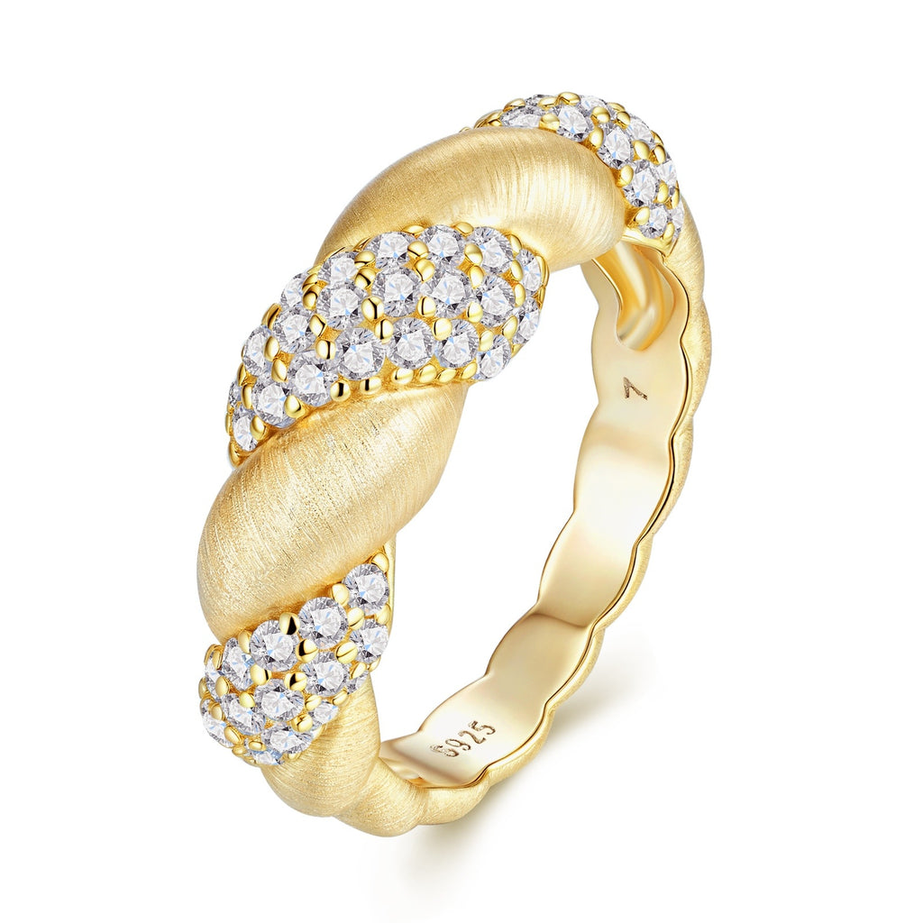 Golden Harmony Ring – Moissanite 925 Silver Gold-Plated Twist Band
