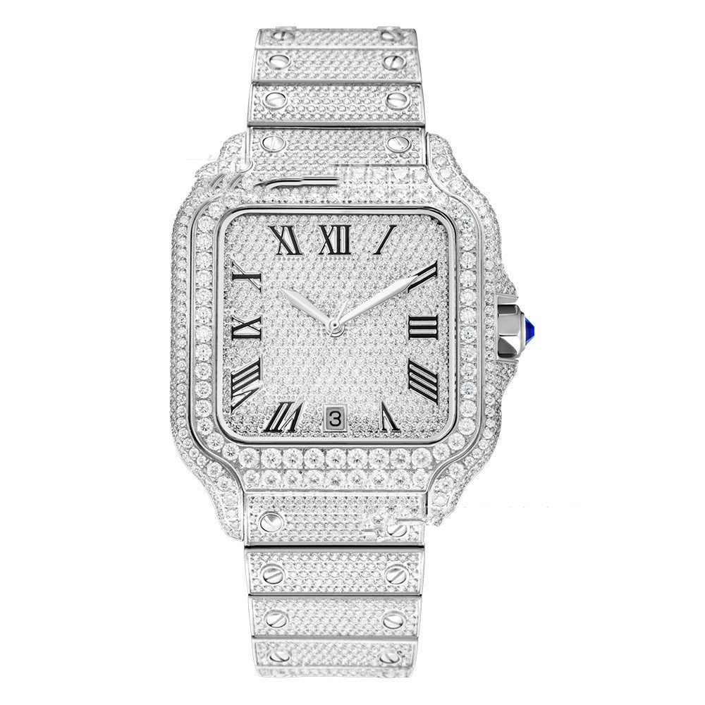 Clarity Moissanite – Luxury Fully Iced-Out Men’s Stainless Steel Watch
