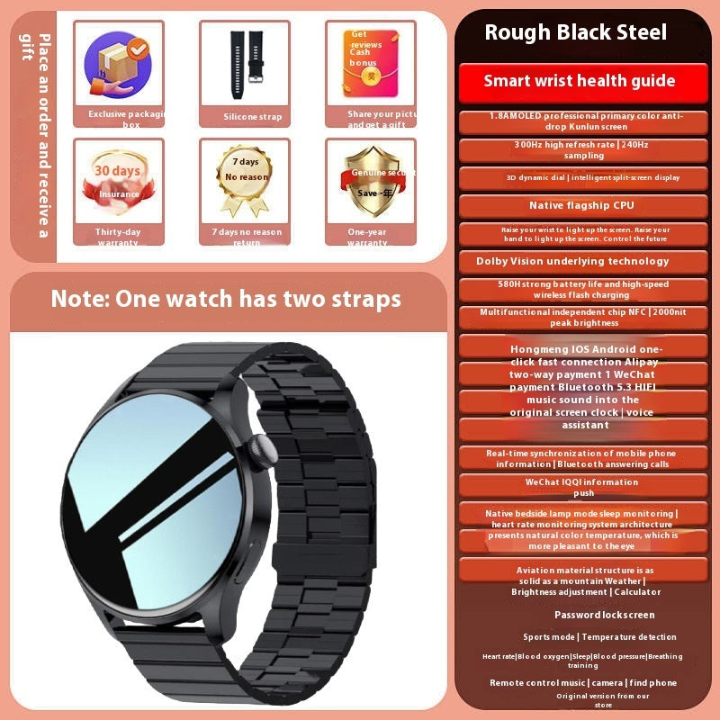 T&P BlackSteel Smart Watch – Bluetooth Call & Health Monitoring Watch