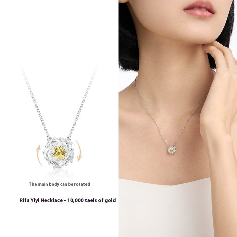 Luxury Sterling Silver Camellia Necklace – Rotating Stone Women’s Jewelry Gift