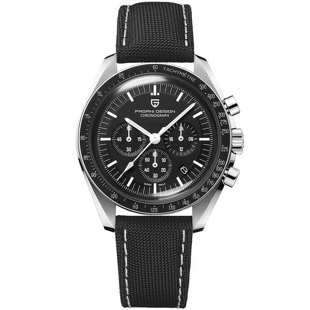 Luxury Multi-Function Black & Silver Men’s Watch – Waterproof Quartz Calendar Timepiece