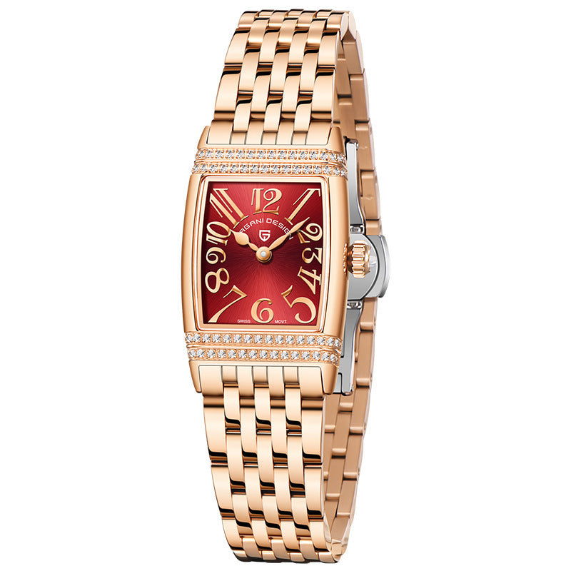 Luxury Women’s Rose Gold Diamond-Inspired Quartz Watch – Elegant Shell Face Design