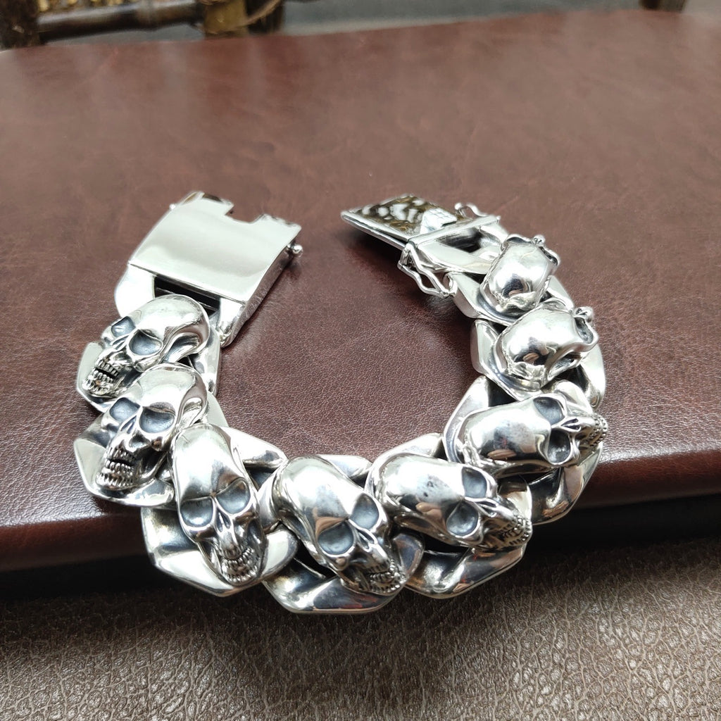 Titanium Skull Dominion Bracelet – 925 Sterling Silver (205g)