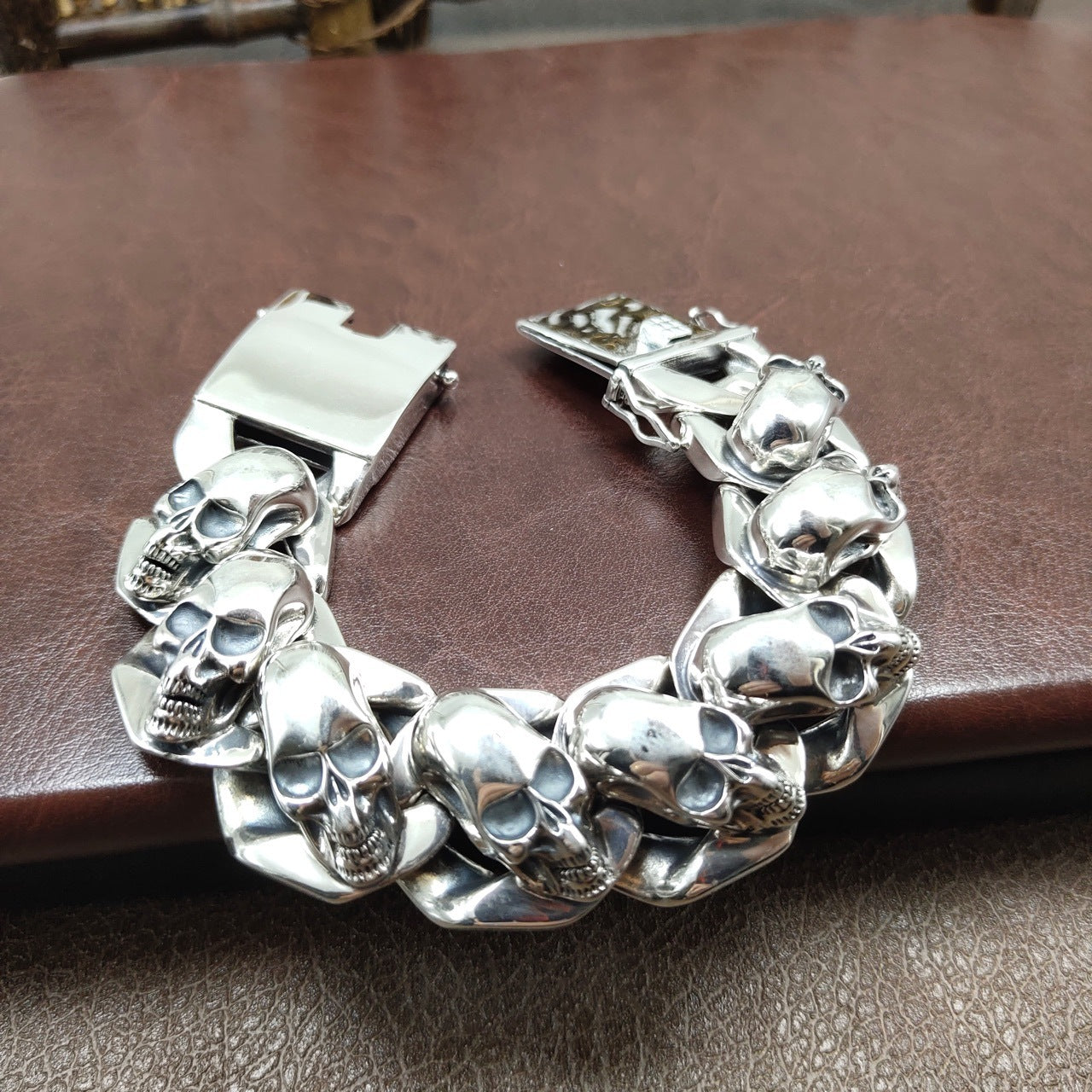 Titanium Skull Dominion Bracelet – 925 Sterling Silver (205g)
