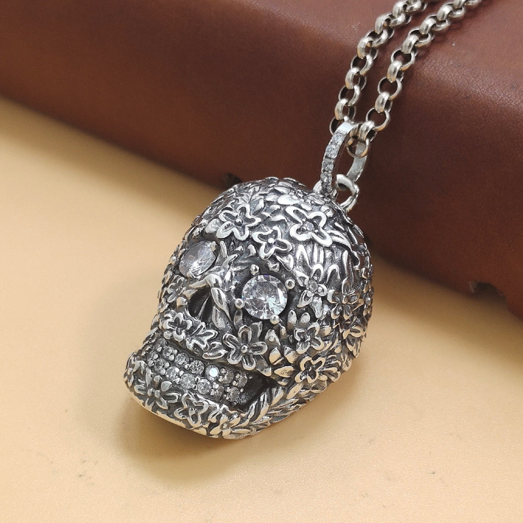925 Silver Skull Pendant – White Zircon Gothic Elegance | T&P Men’s Vault