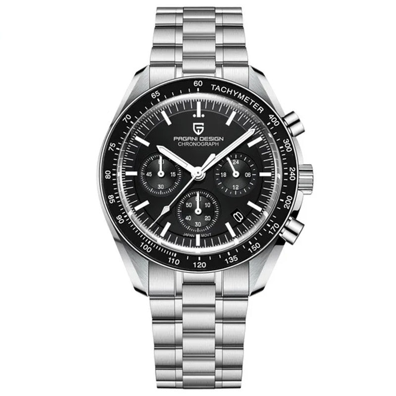 Luxury Multi-Function Black & Silver Men’s Watch – Waterproof Quartz Calendar Timepiece