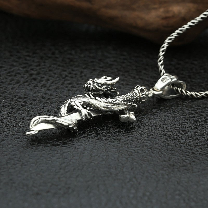 S925 Silver Dragon & Sword Cross Pendant – Warrior Spirit Edition | T&P Men’s Collection