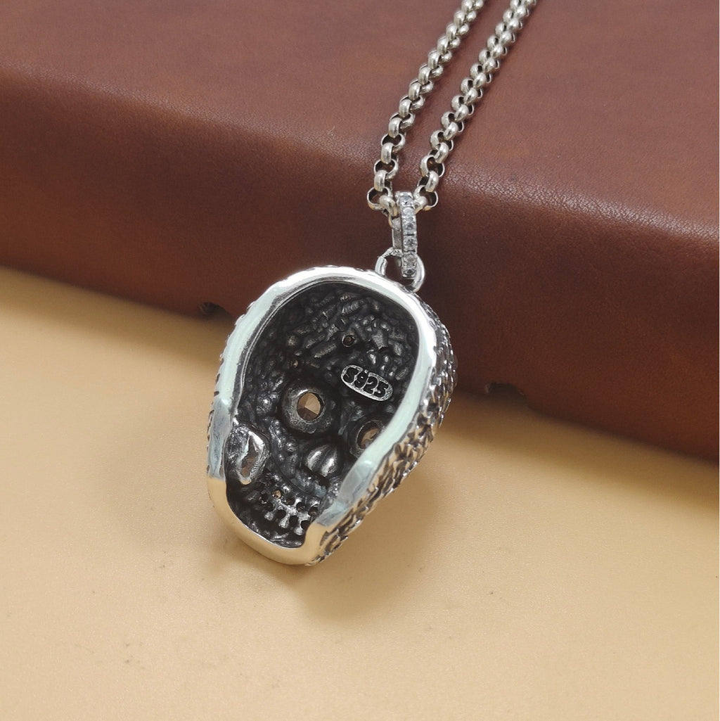 925 Silver Skull Pendant – White Zircon Gothic Elegance | T&P Men’s Vault