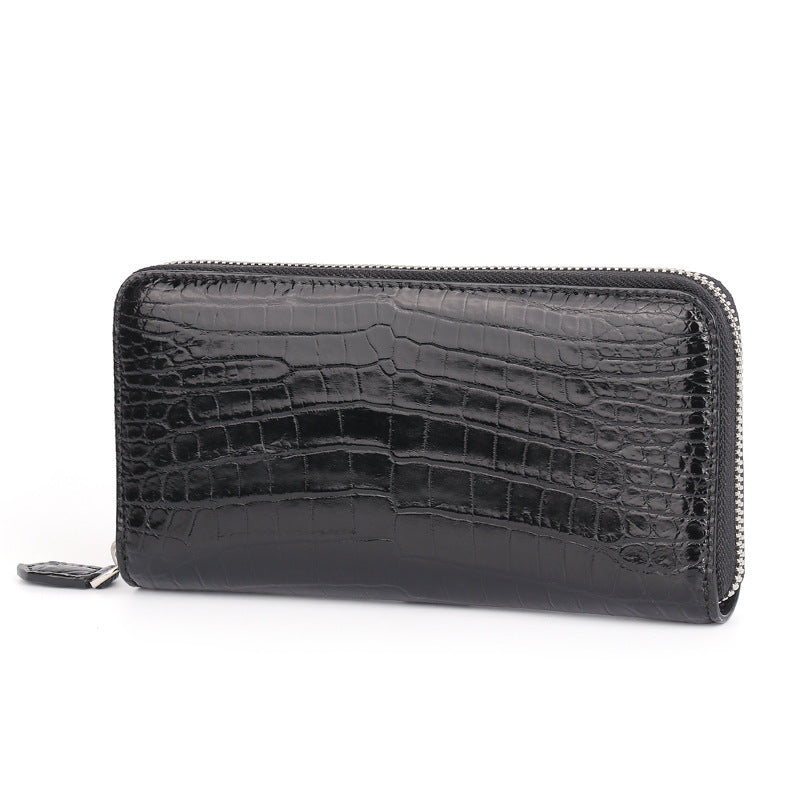Luxury Crocodile Pattern Long Zipper Wallet – Elegant Multi-Card Leather Purse for Men