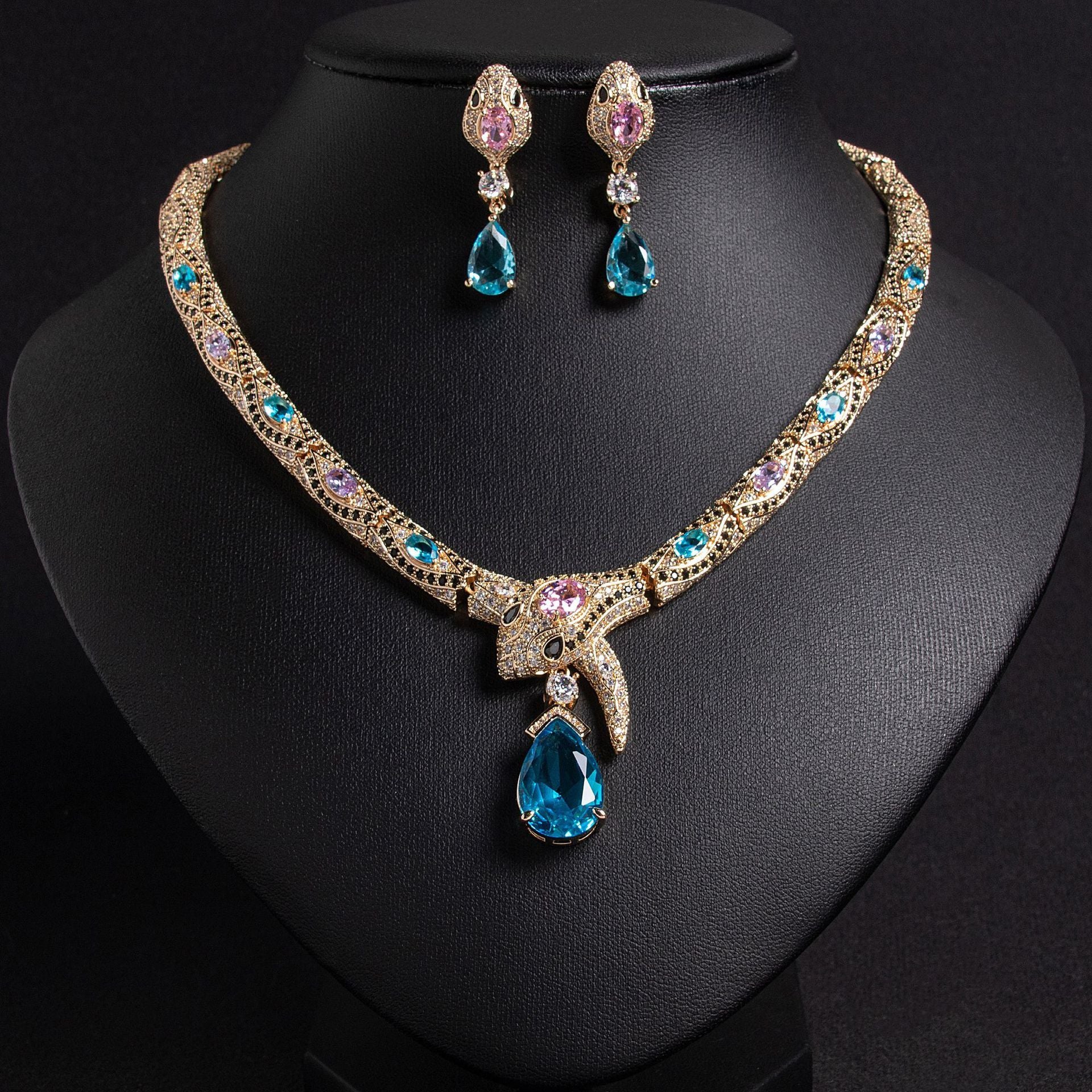 Luxury Snake Design Zircon Jewelry Set – Necklace & Earrings